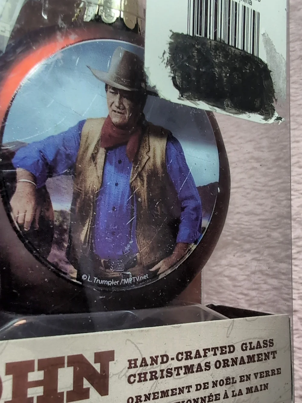 John Wayne Hand-Crafted Glass Christmas Ornament - Red Accent